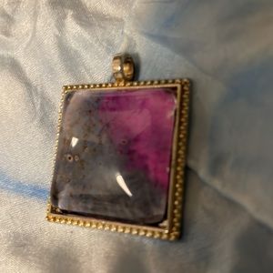 Handmade Jewelry Square Silvertone Setting w Alcohol Ink Art Under Domed Glass